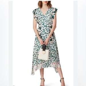 Rebecca Taylor Green and White Floral Maxi Dress SL Serene Palm Combo NWT 8